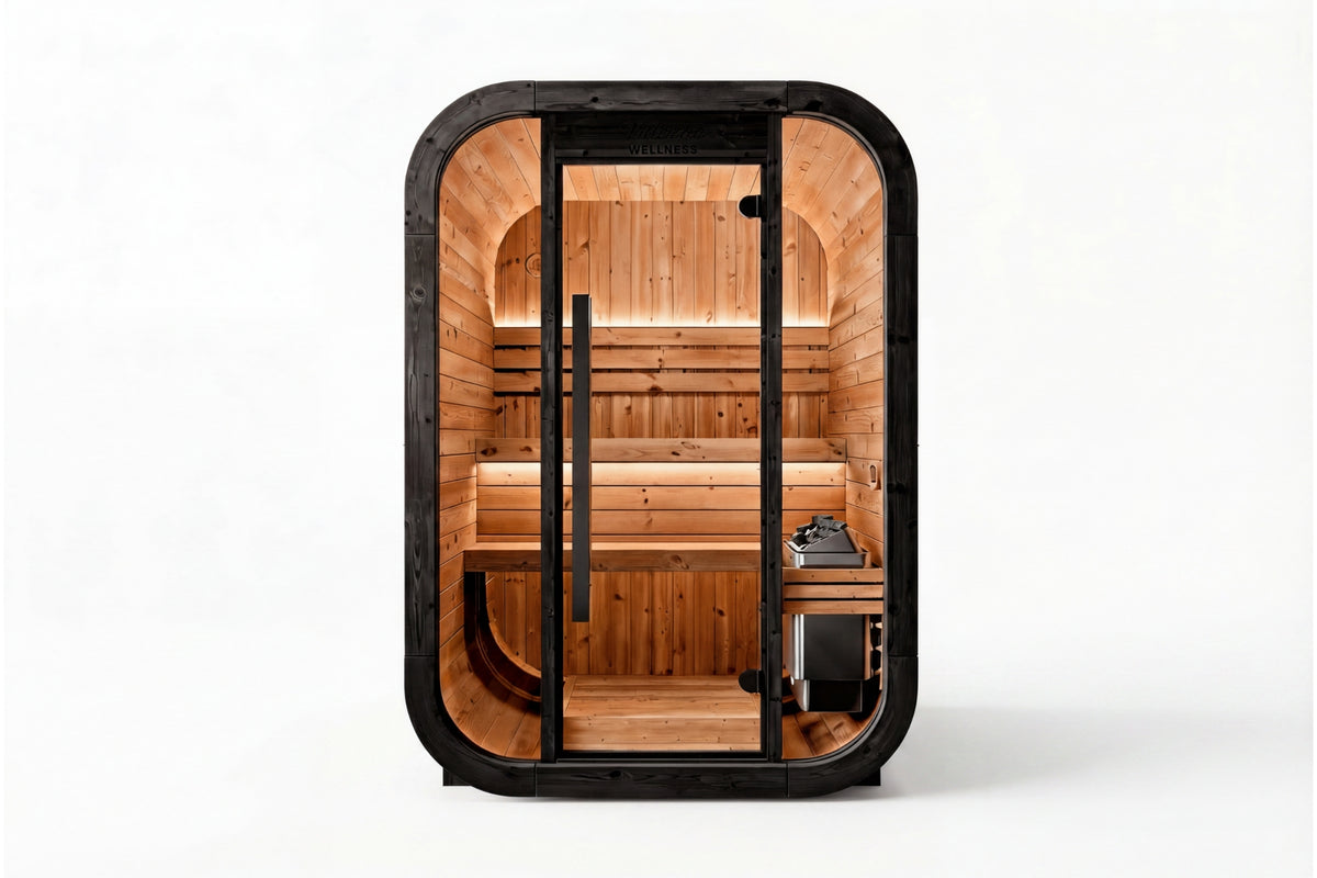 Valencia Haven outdoor sauna full tempered glass front