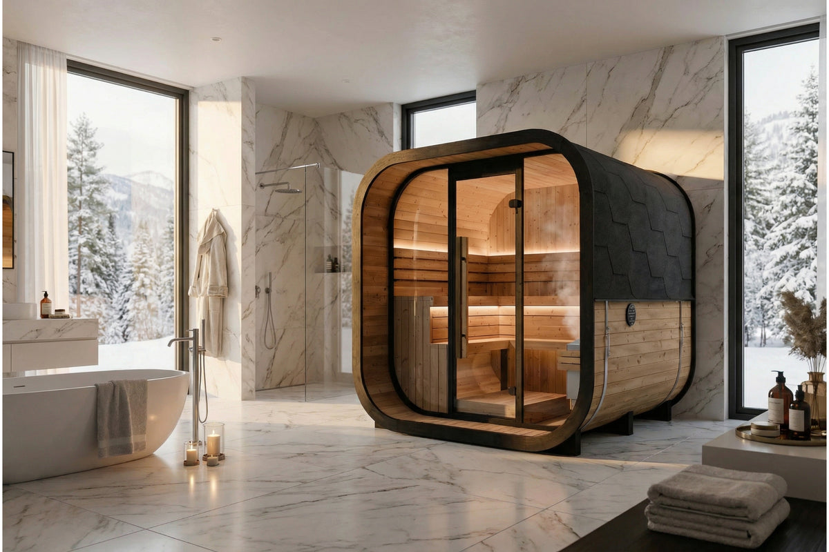 Valencia Haven 4-6 Person Outdoor Sauna in a modern wellness room
